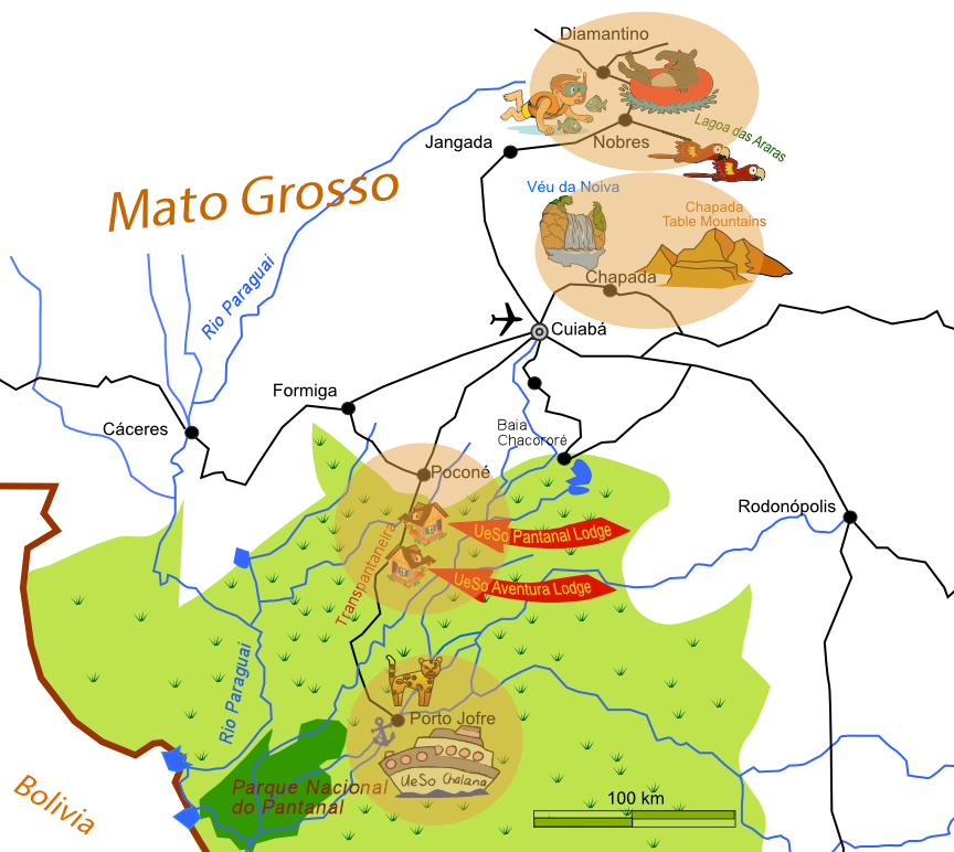 Pantanal Karte Chapada und Nobres