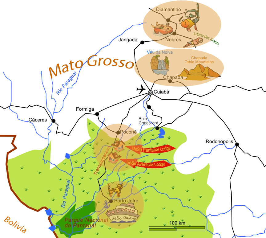 Pantanal Karte Chapada und Nobres