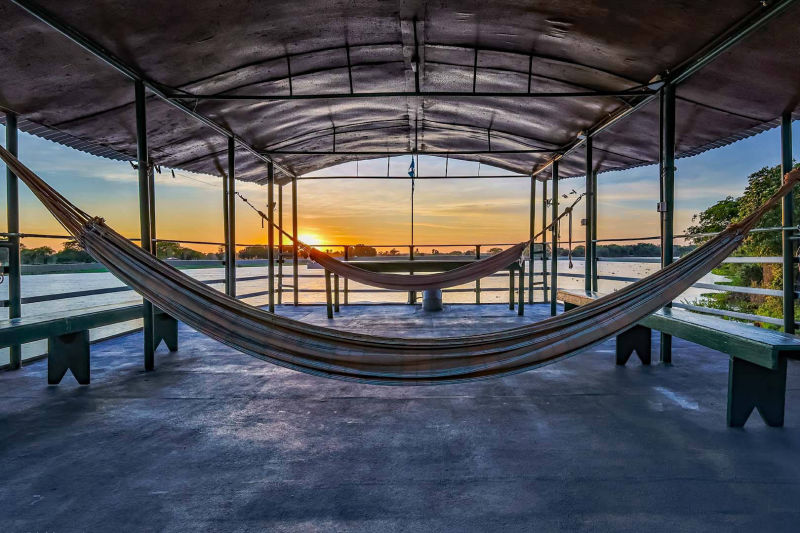 Hammocks on the upper deck under the sunset