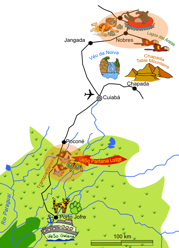 Carte du Pantanal et Mato Grosso