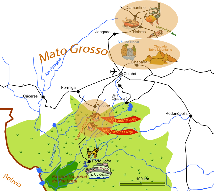 Carte du Pantanal et Mato Grosso