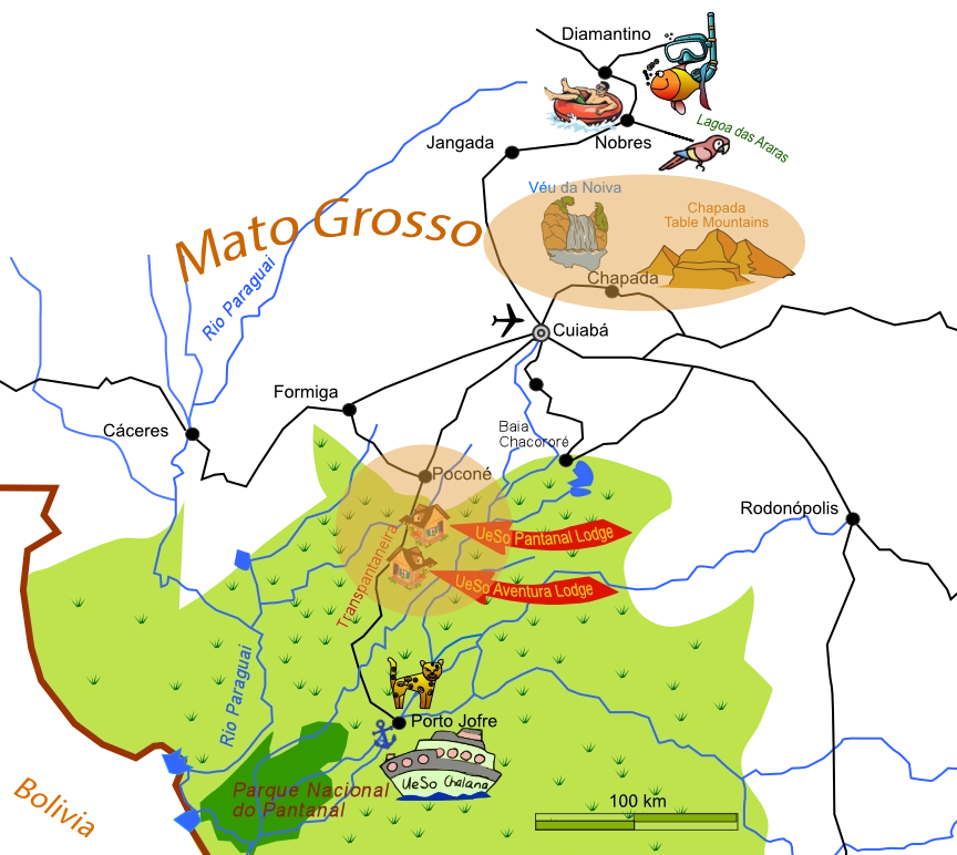 Carte du Pantanal et Mato Grosso